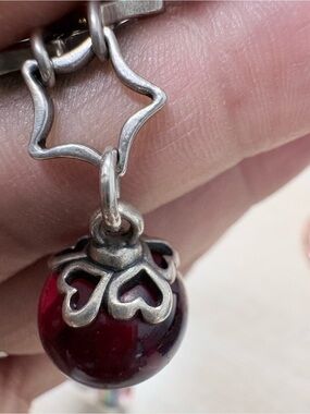 James Avery Sterling Silver Heart Cap Red Glass Dangle Charm
